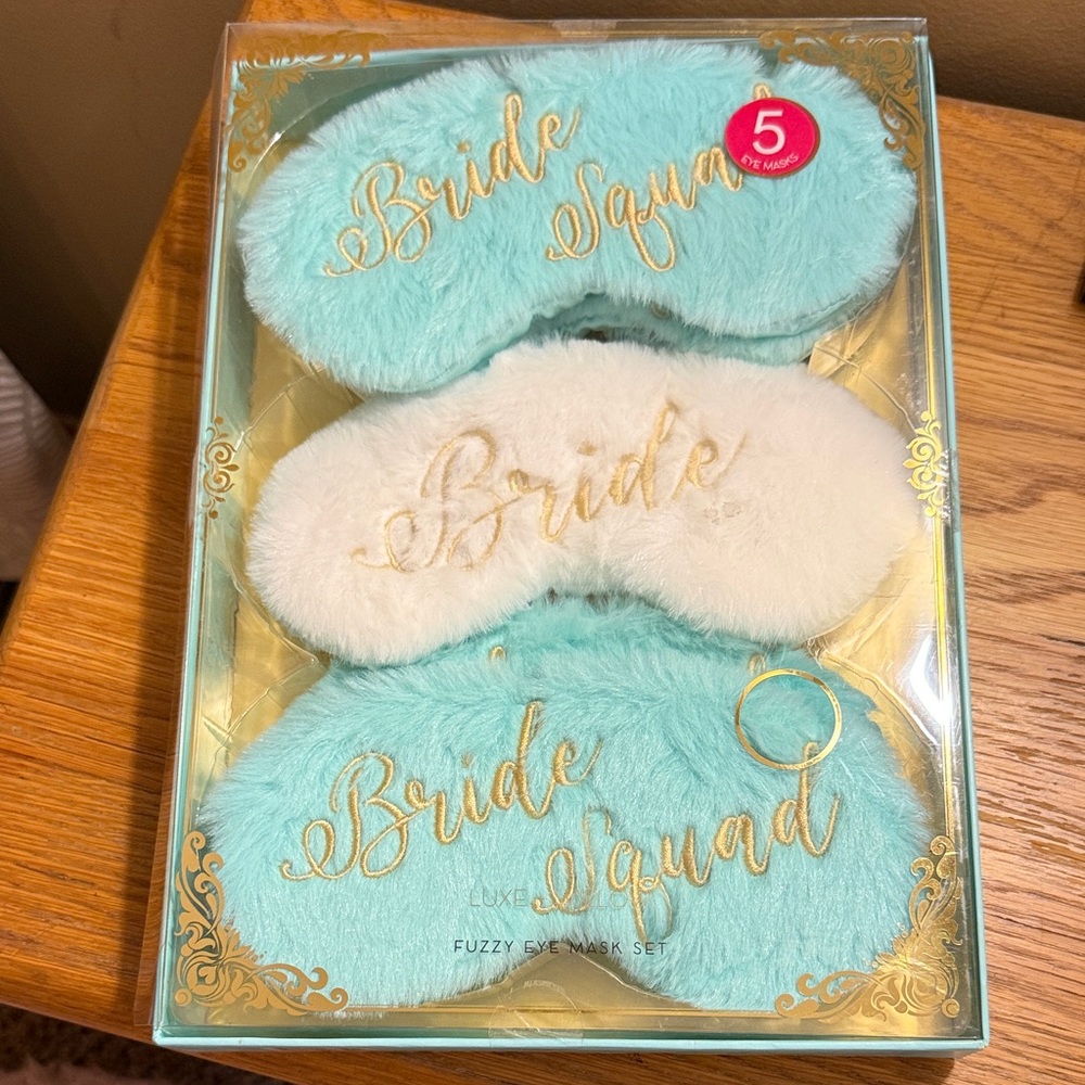 Bride Squad Fuzzy Eye Mask Set - Aqua and White. New in box NWT